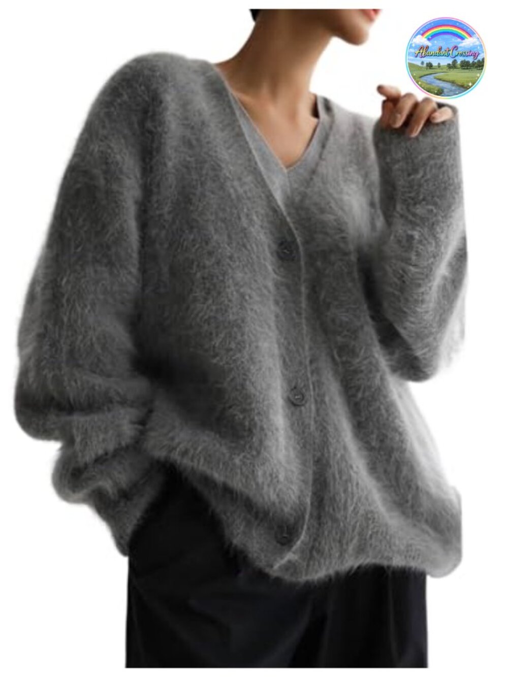 Fuzzy Knit Cardigan Sweater V Neck Button Down Long Sleeve Slouchy
